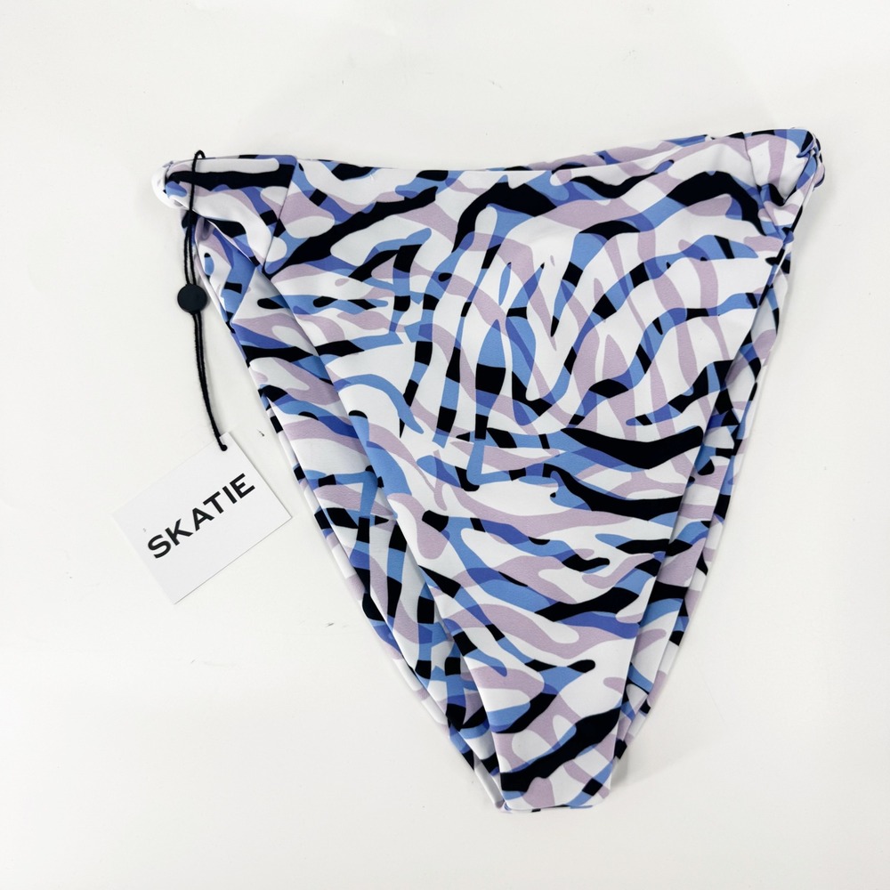 Skatie Blue Black White Abstract Print Bikini Bottom